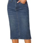 Casual Denim Skirt for Women’s High Waist Split Back Pockets Midi Jean Skirts