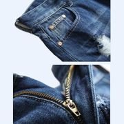 Men’s Moto Biker Jeans Shorts Ripped Distressed Denim Shorts with Broken Hole