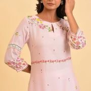W for Woman Light Pink Floral Printed Summer Kurta