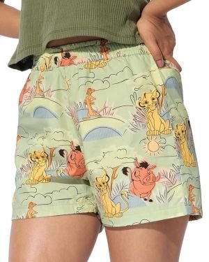 Hakuna Matata Women and Girls Pull On Green All Over Printed Regular Fit Cotton Boxer Shorts