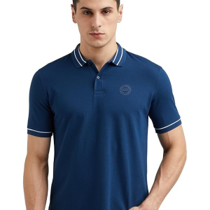 Peter England Men's Regular Fit Insignia Half Sleeve Polo T-Shirt | Cotton Rich | Premium Pique Weave