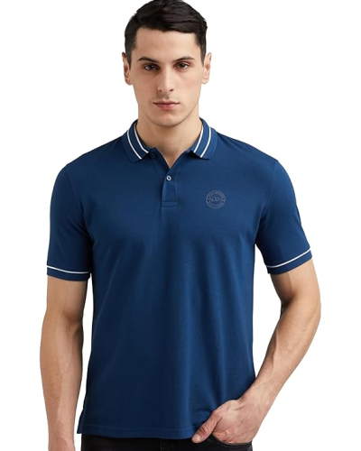 Peter England Men’s Regular Fit Insignia Half Sleeve Polo T-Shirt | Cotton Rich | Premium Pique Weave