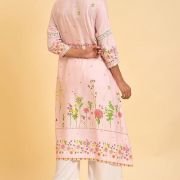 W for Woman Light Pink Floral Printed Summer Kurta