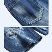 Men’s Moto Biker Jeans Shorts Ripped Distressed Denim Shorts with Broken Hole