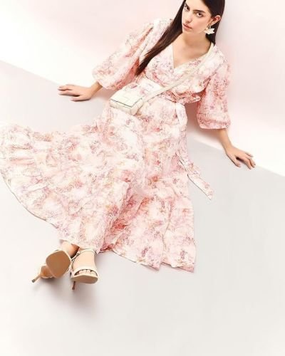 VERO MODA Floral Print Bishop Sleeve Layered Fit & Flare Maxi Dress