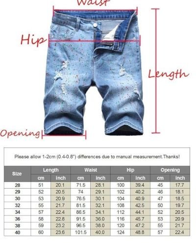 Men’s Moto Biker Jeans Shorts Ripped Distressed Denim Shorts with Broken Hole