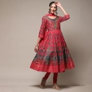 BIBA Women Cotton Anarkali Kurta Churidar Suit Set