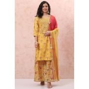 Rangriti Women Polyester Printed Yellow Suit Set