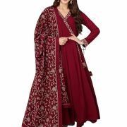 Vaamsi Women’s Georgette Embroidered Flared Angrakha Pant With Dupatta With Inner