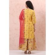 Rangriti Women Polyester Printed Yellow Suit Set