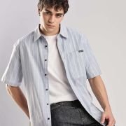 Calvin Klein Jeans Striped Relaxed-Fit Oxford Woven Shirt