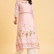 W for Woman Light Pink Floral Printed Summer Kurta