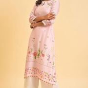 W for Woman Light Pink Floral Printed Summer Kurta