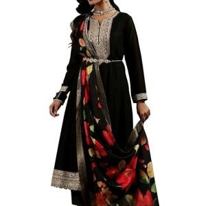 Libas Black Silk Blend Yoke Design Kurta Sets for Women