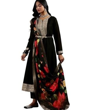 Libas Black Silk Blend Yoke Design Kurta Sets for Women