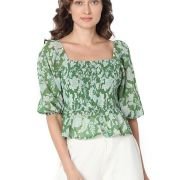 VERO MODA Floral Printed Puff Sleeve Cinched Waist Crop Top