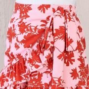 Women Floral Printed High-Rise Waist Tie-Up Ruffled Wrap Mini Skirts