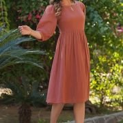 Women’s Rust Orange Pure Cotton Solid Fit & Flare Dress