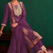 Janasya Women’s Organza Jacquard Straight Kurta Set