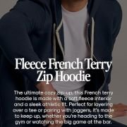 Classic Men’s Fleece French Terry Zip Hoodie, Zip-up French Terry Fleece Hooded Sweatshirt Jacket for Men