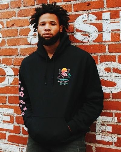 Society Flamingo Blossom Mens Hoodie – Black