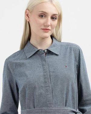 Tommy Hilfiger Women’s Cotton Blend Shirt Below The Knee Casual Dress