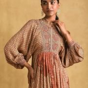 Titu Kumar Rust Micro Print Embroidered Dress
