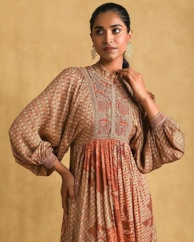 Titu Kumar Rust Micro Print Embroidered Dress