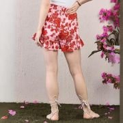 Women Floral Printed High-Rise Waist Tie-Up Ruffled Wrap Mini Skirts