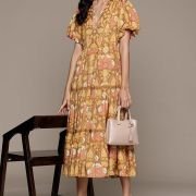 Kumar Yellow Paisley Print Long Dress
