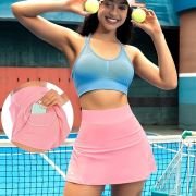 Pleated Tennis Skirts for Women High Waisted Athletic Golf Skorts with Pockets Shorts Running Workout Clothes, Light Pink, Small