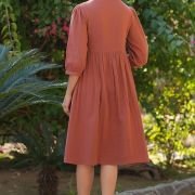 Women’s Rust Orange Pure Cotton Solid Fit & Flare Dress