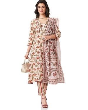 Myx Women’s Printed Anarkali Kurta Pant Set with Dupatta