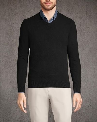 Lands’ End Men’s Fine Gauge Cashmere V-neck Sweater