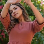 Women’s Rust Orange Pure Cotton Solid Fit & Flare Dress