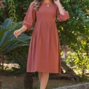 Women’s Rust Orange Pure Cotton Solid Fit & Flare Dress