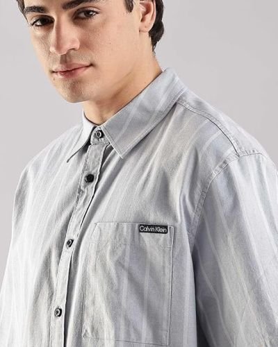 Calvin Klein Jeans Striped Relaxed-Fit Oxford Woven Shirt