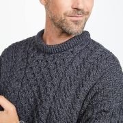 100% Irish Merino Wool Traditional Crew Neck Aran Sweater by Carraig Donn