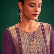 Janasya Women’s Organza Jacquard Straight Kurta Set