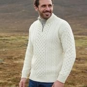 Men’s Merino Wool Aran 1/2 Zipper Sweater