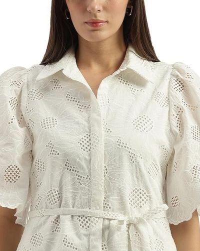 UNITED COLORS OF BENETTON Spread Collar Schiffli Embroidered Shirt Dress