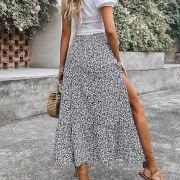 Rocks Women’s Casual High Waist Floral Print Skirt Split Thigh A Line Maxi Skirts