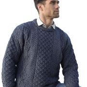 Aran Crafts Irish Soft Cable Knitted Crew Neck Sweater (100% Pure New Wool)