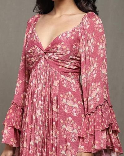 Ritu Kumar Pink Block Print Long Dress