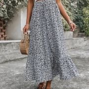 Rocks Women’s Casual High Waist Floral Print Skirt Split Thigh A Line Maxi Skirts